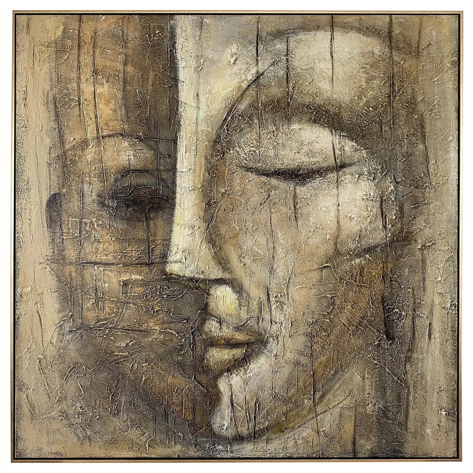 Zen Silence - 60"x60" | 152x152 Cm/stretched + Black + Gold Frame