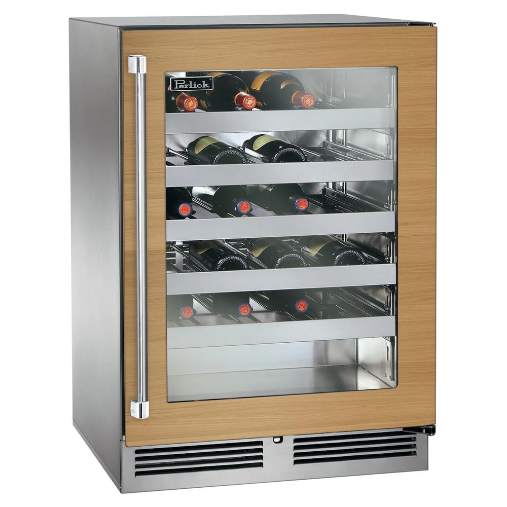 Perlick 24-inch Signature Series Shallow Depth Stainless Steel Panel Ready Glass Door Outdoor Wine Reserve - Right Hinged - Hh24wo-4-4r