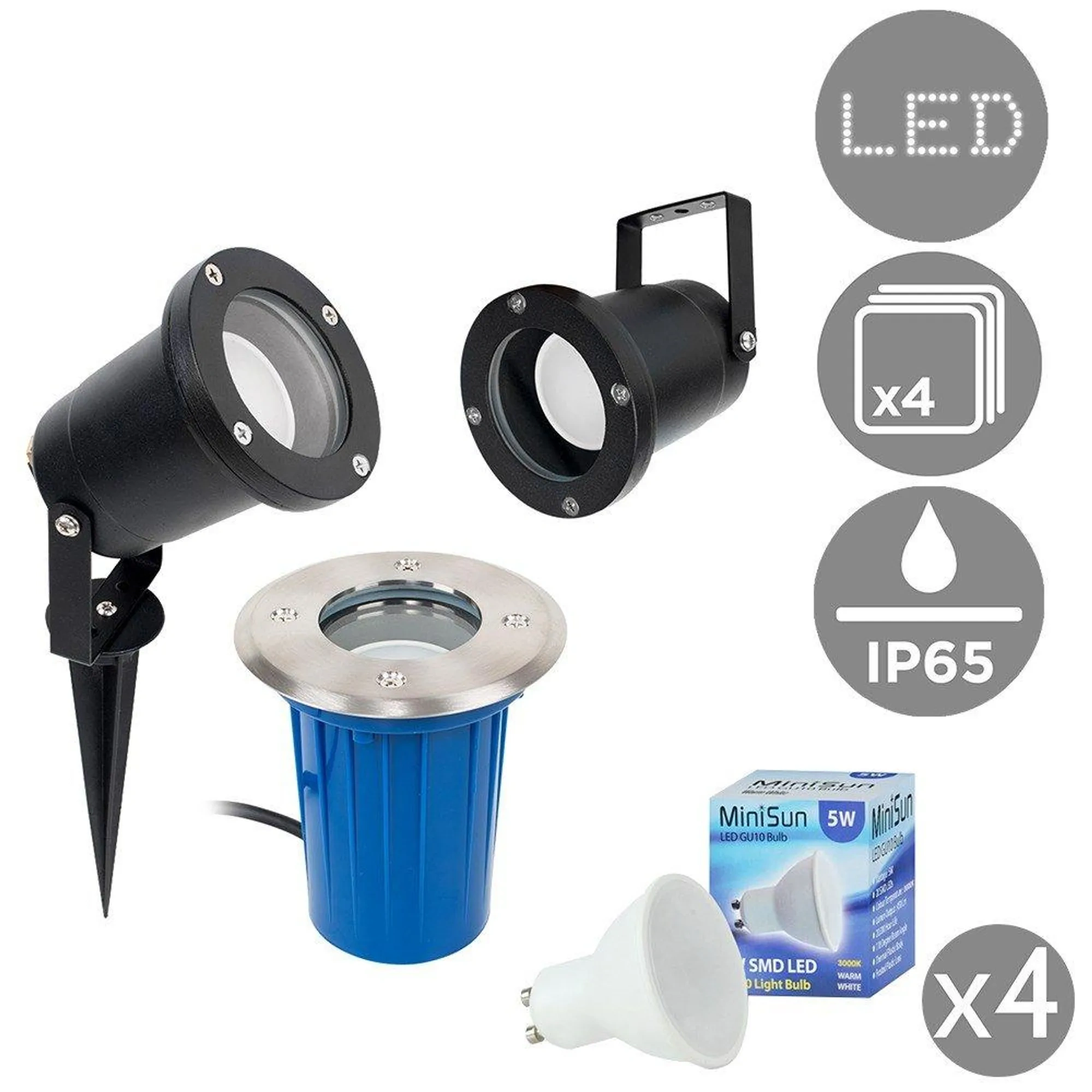 Berwick Ip65 Set Of 4 Silver Outdoor Light With 5w Bulbs