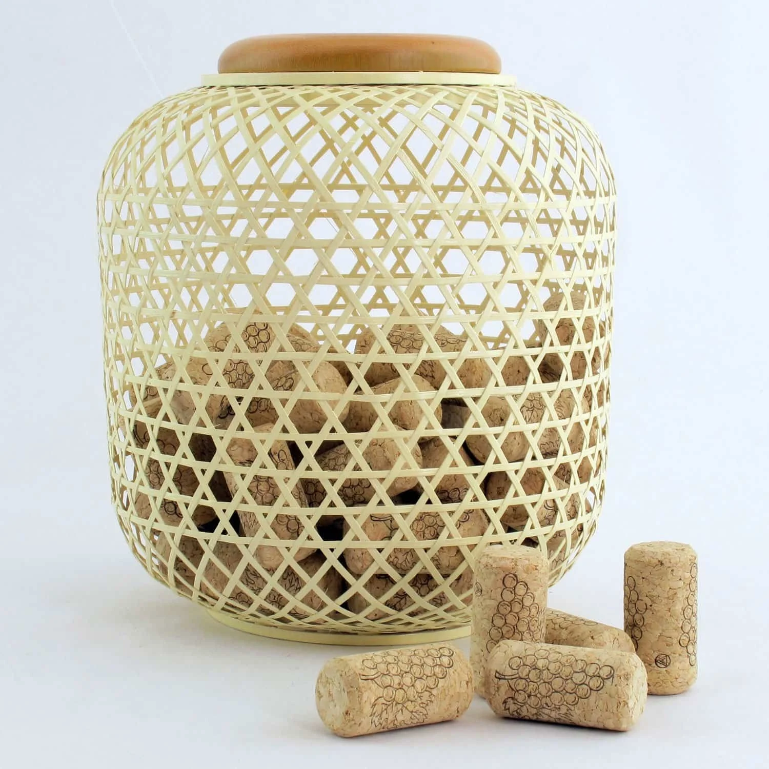 Woven Bamboo Wine Cork Collector Cage Display - White/3 Units