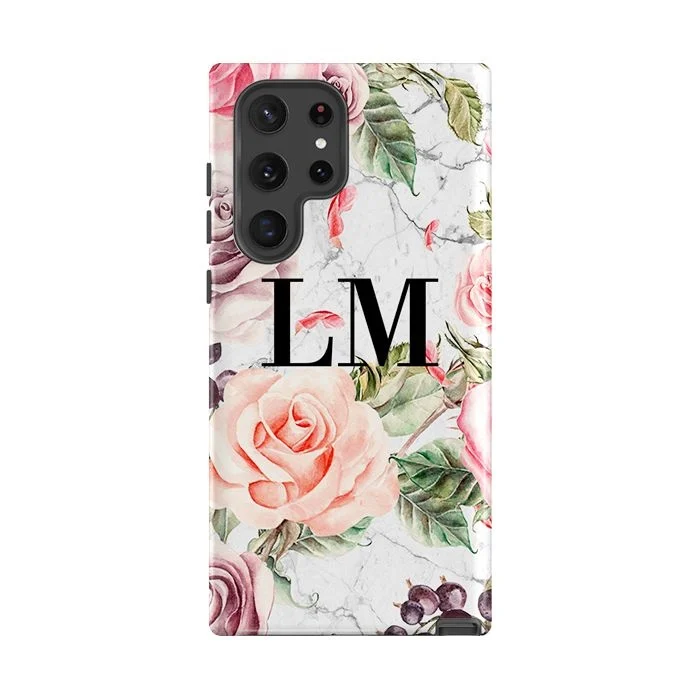 Personalised Watercolor Floral Initials Samsung Galaxy S25 Case - Tough Impact Case (extra Protection)