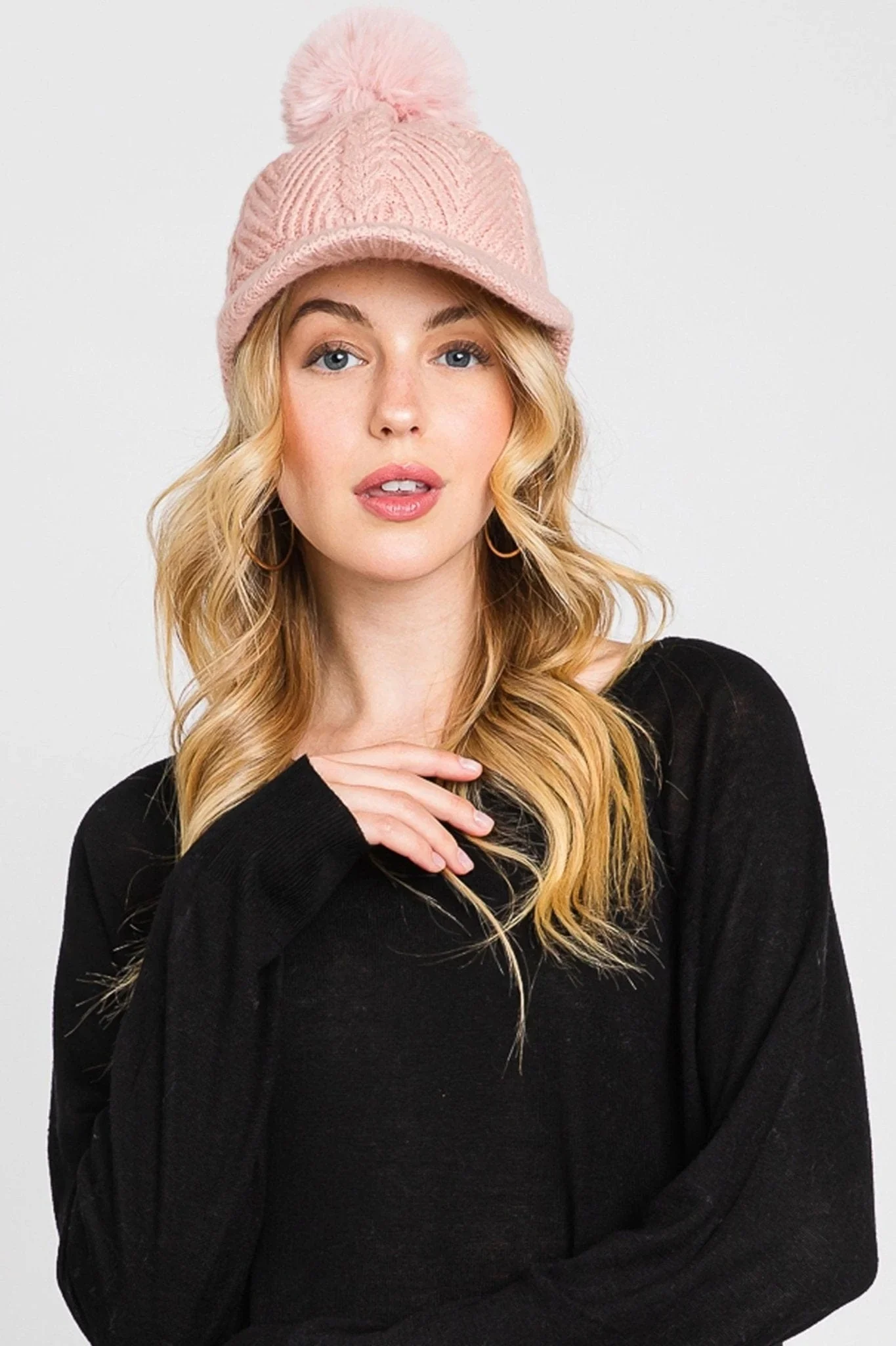 Mh0143 Amy Pom Pom Knit Cap - Blush
