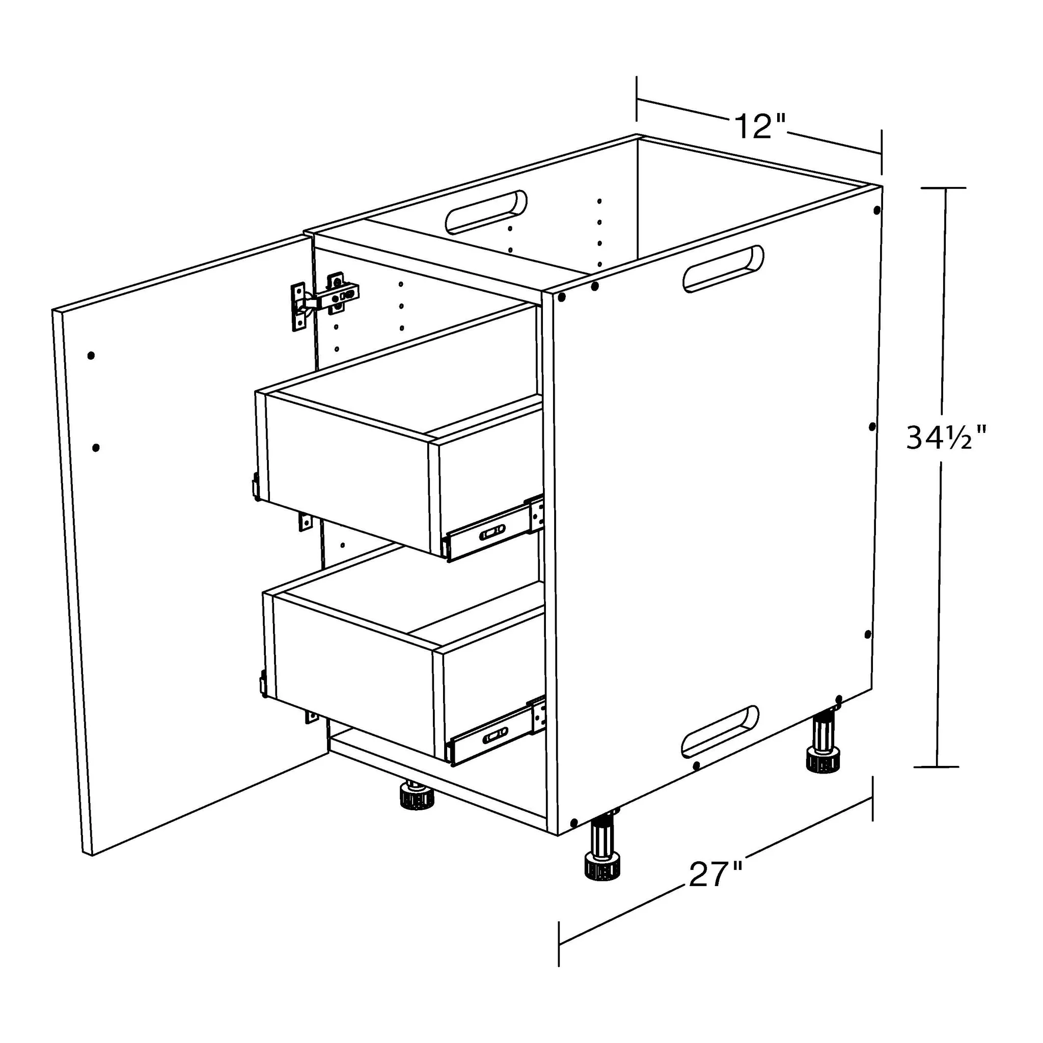 B1227fhlib-2t-dtk Fh Base 2rot 12x27x34.5 Cabinet