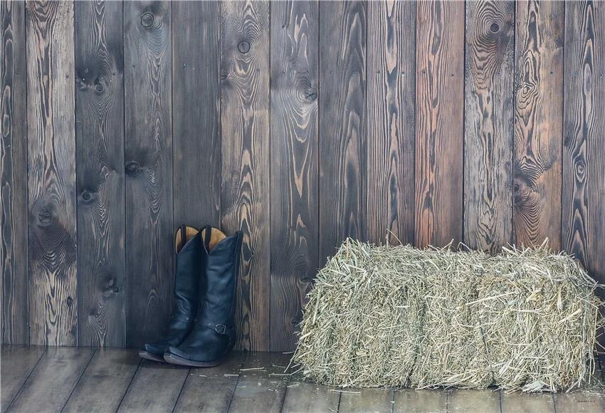 Dark Grey Wooden Straw West Autumn Photography Backdrops - 5(w)*3(h)ft(1.5*1m)