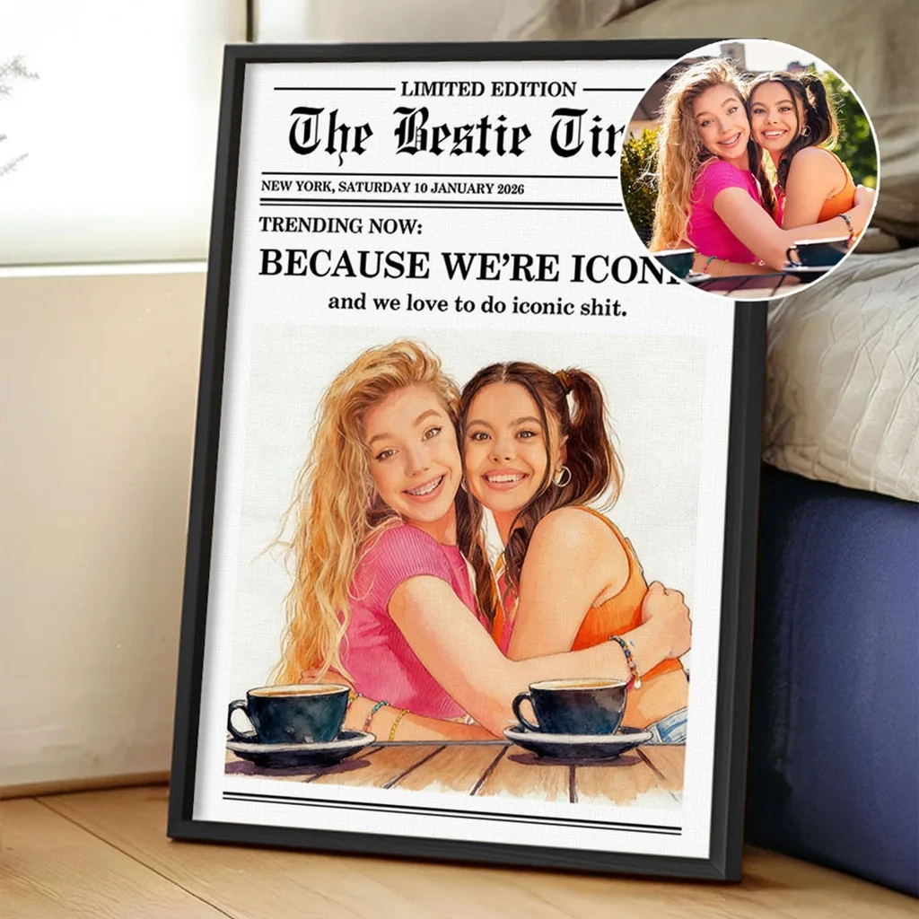 Personalizzato The Besties Times Newspaper Design – Pittura Su Tela Con Testo – Home Decor – Regalo Di Compleanno Per La Migliore Amica