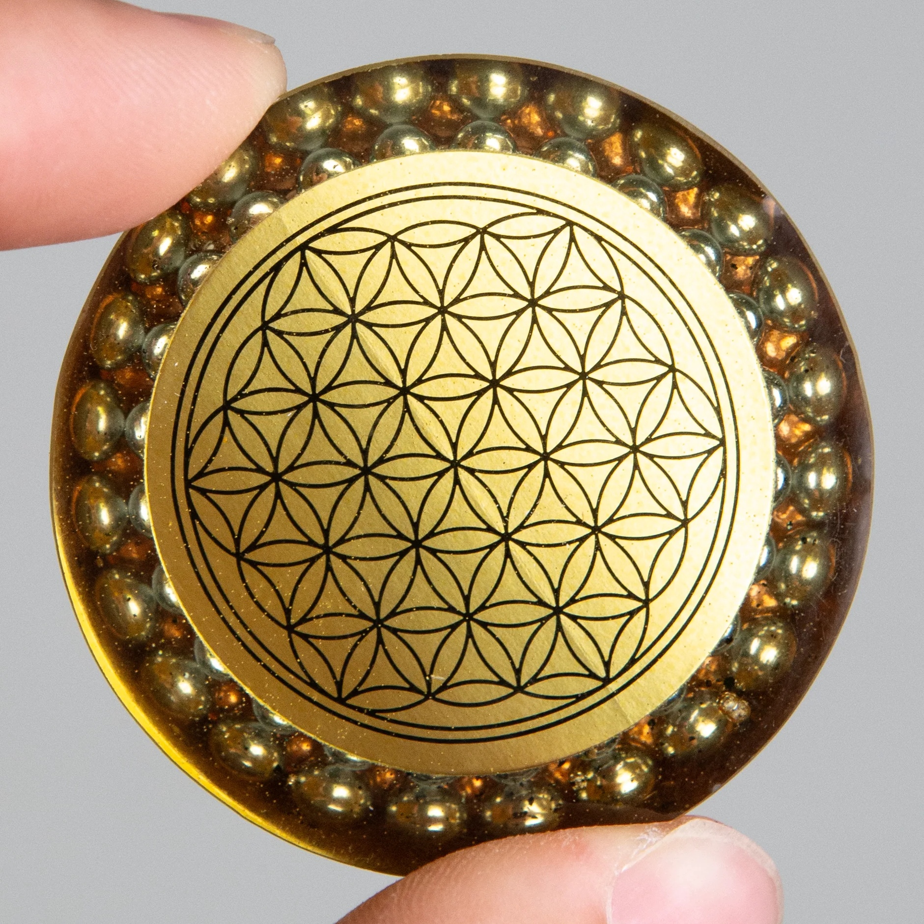 Flower Of Life Rainbow Hematite Orgone Puck