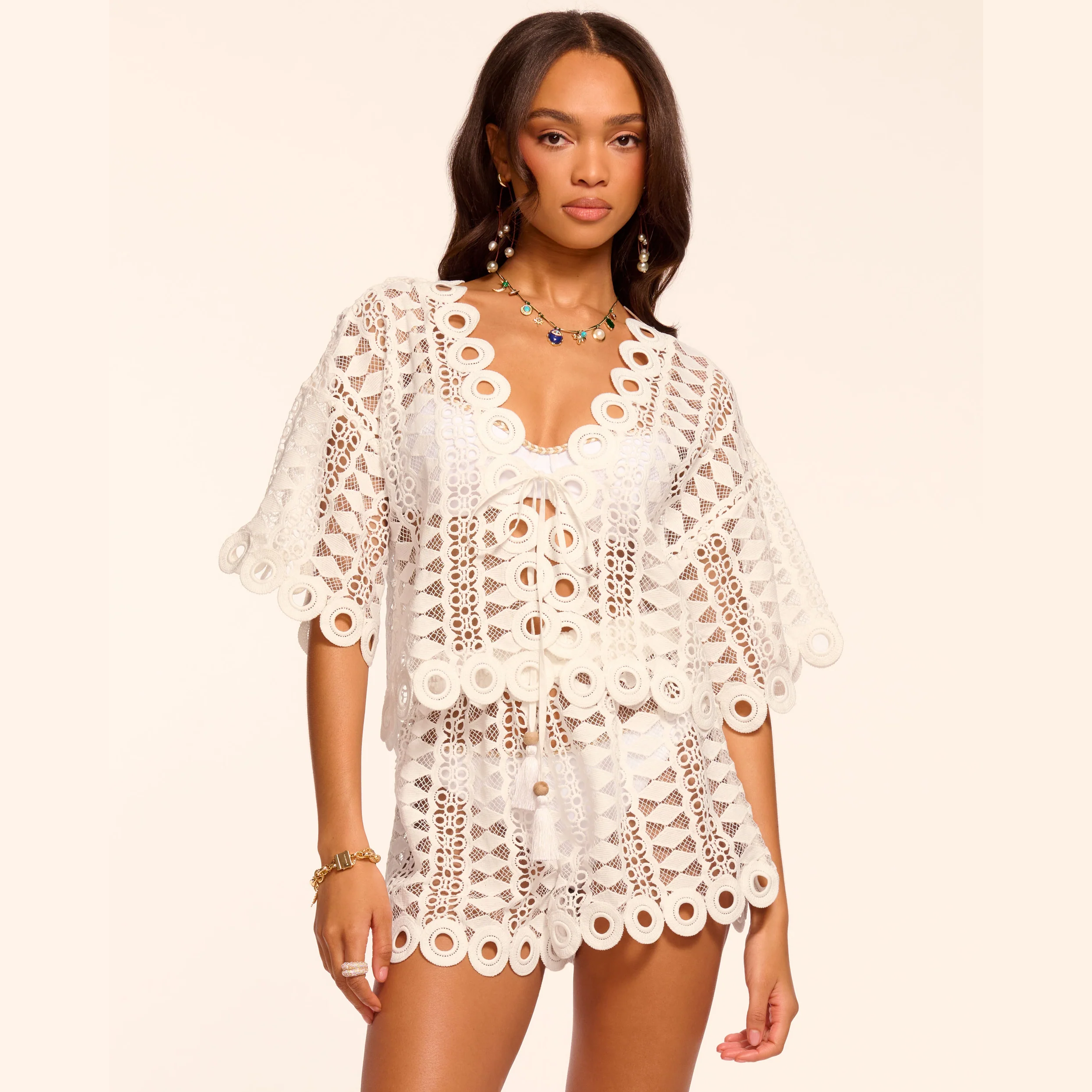Dottie Cotton Embroidered Coverup Top Xxs