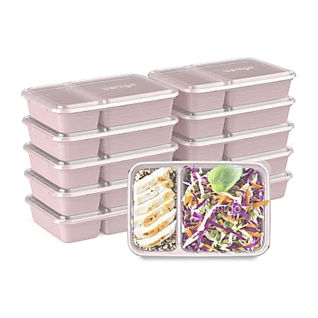 Bentgo Prep 2-compartment Containers, 6-1/2"h X 6"w X 9"d, Pink, Pack Of 10 Containers
