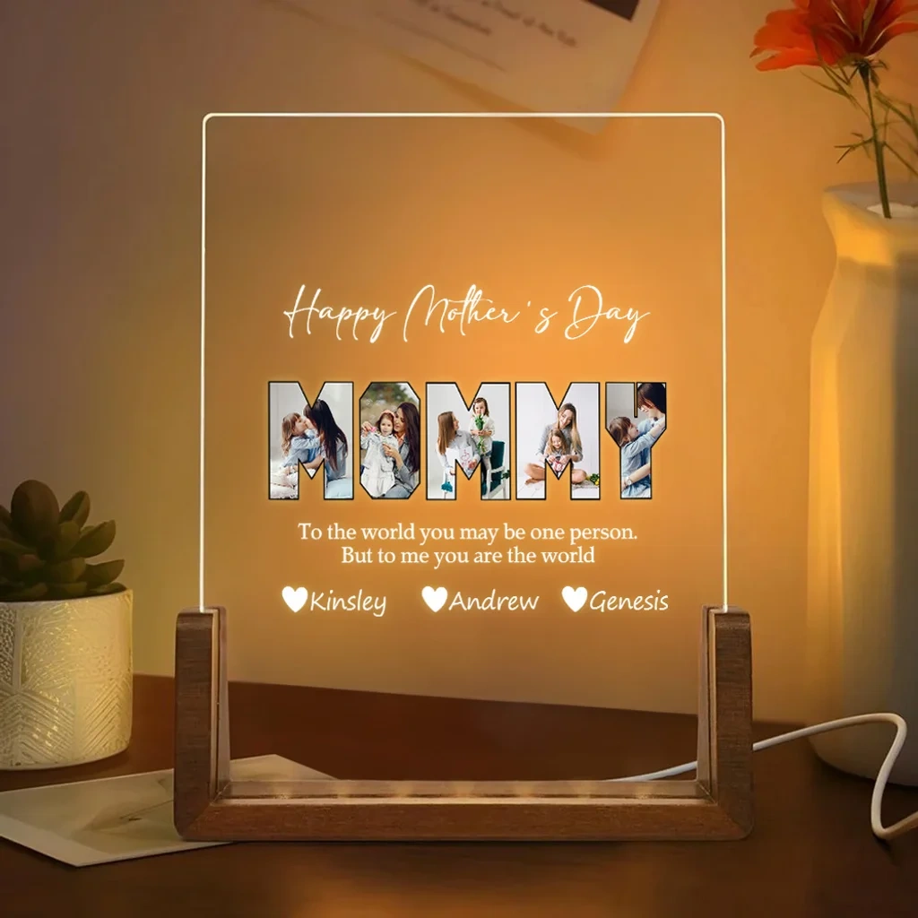 Foto Personalizzate Per La Festa Della Mamma – Luce Notturna A Led Con Base In Legno