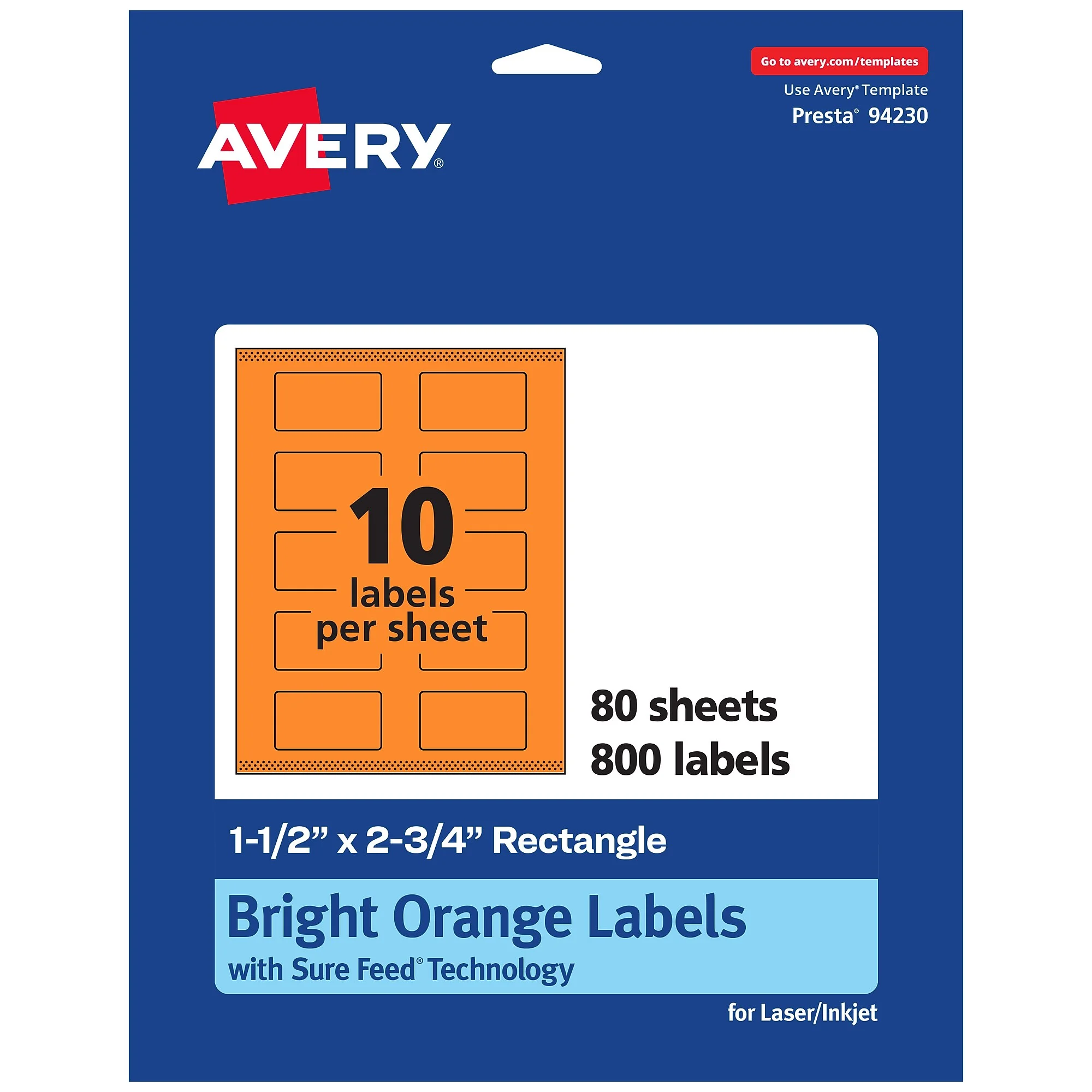 Avery Laser/inkjet Multipurpose Rectangle Labels, 1.5" X 2.75", Bright Orange, 800/box