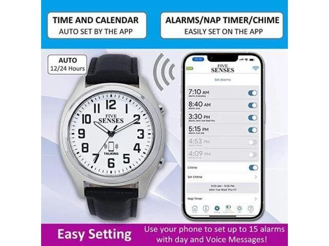 Five Senses - Bluetooth Atomic Talking Watch For Visually Impaired - App Controlled 2nd Gen Atomic Wrist Watch For Blind And Seniors With Large Numbers (model 1739a)