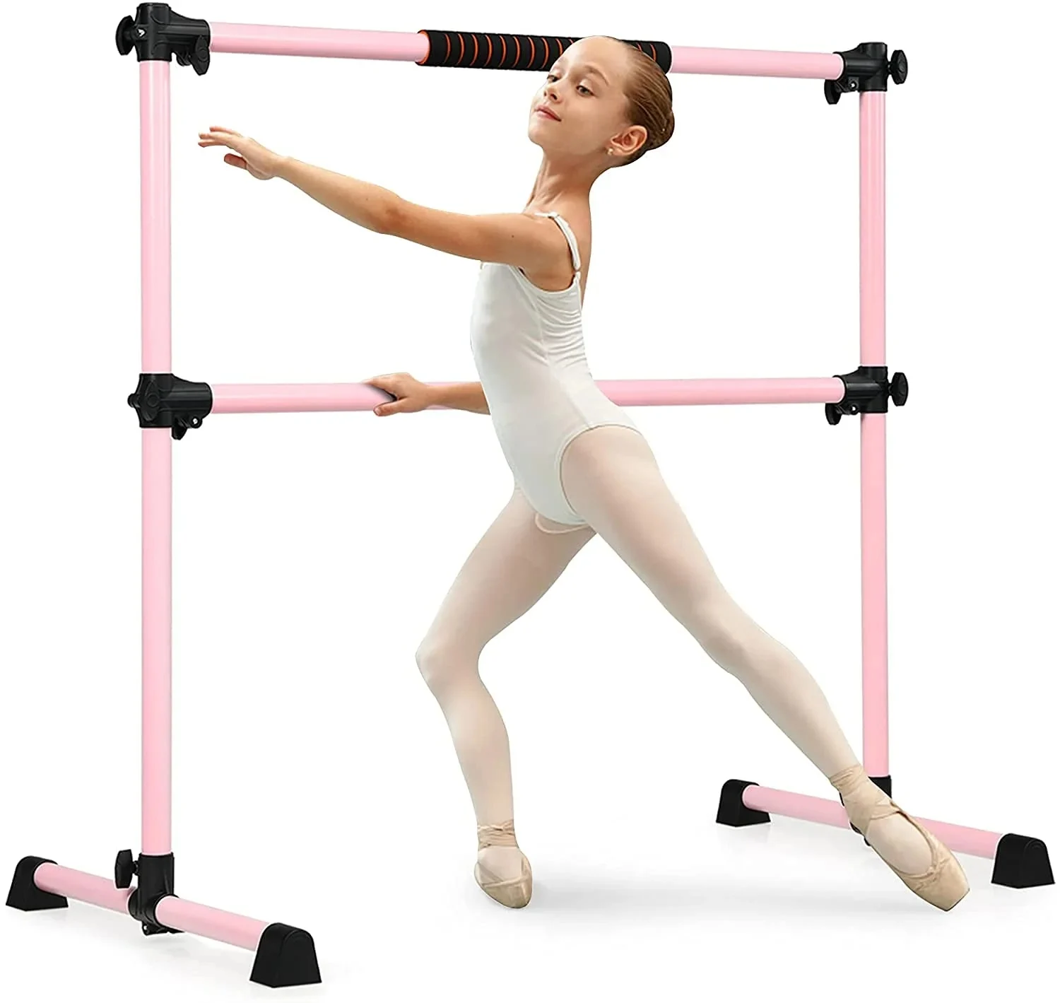 Costzon Ballet Bar, 4ft Freestanding Double Ballerina Bar With Adjustable Height, Heavy Duty Dancing Bar W/foam Pads - Pink