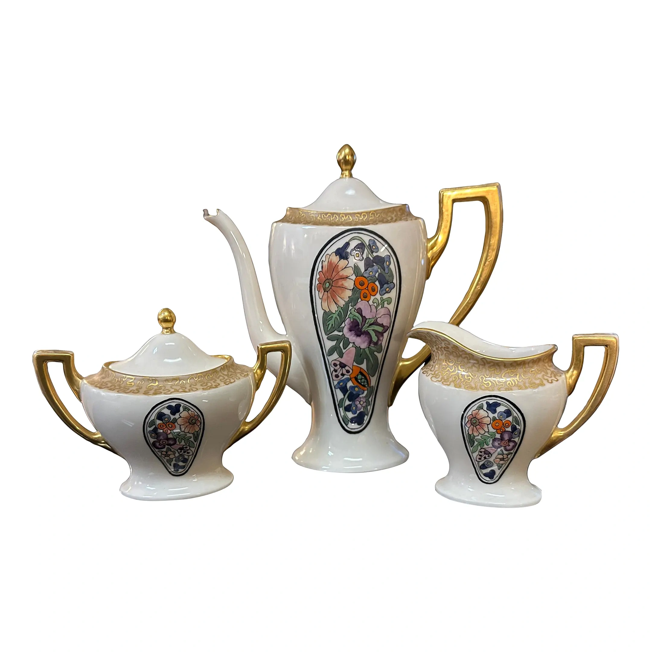 Lenox Belleek, Coffee Pot, Creamer, & Sugar, Artist Signed, 1889-1906