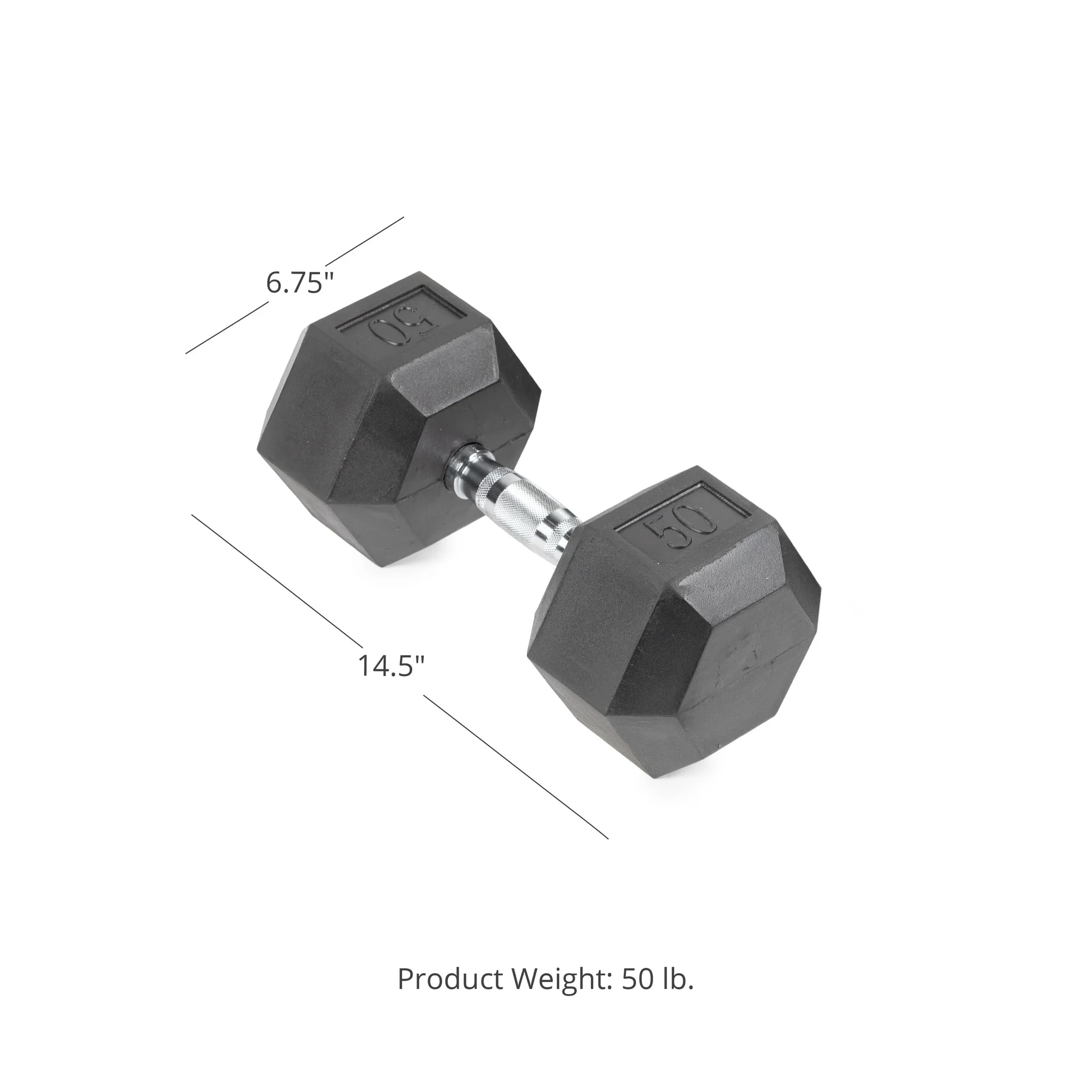 Scratch And Dent - 50 Lb Rubber Hex Dumbbell - Single - Final Sale