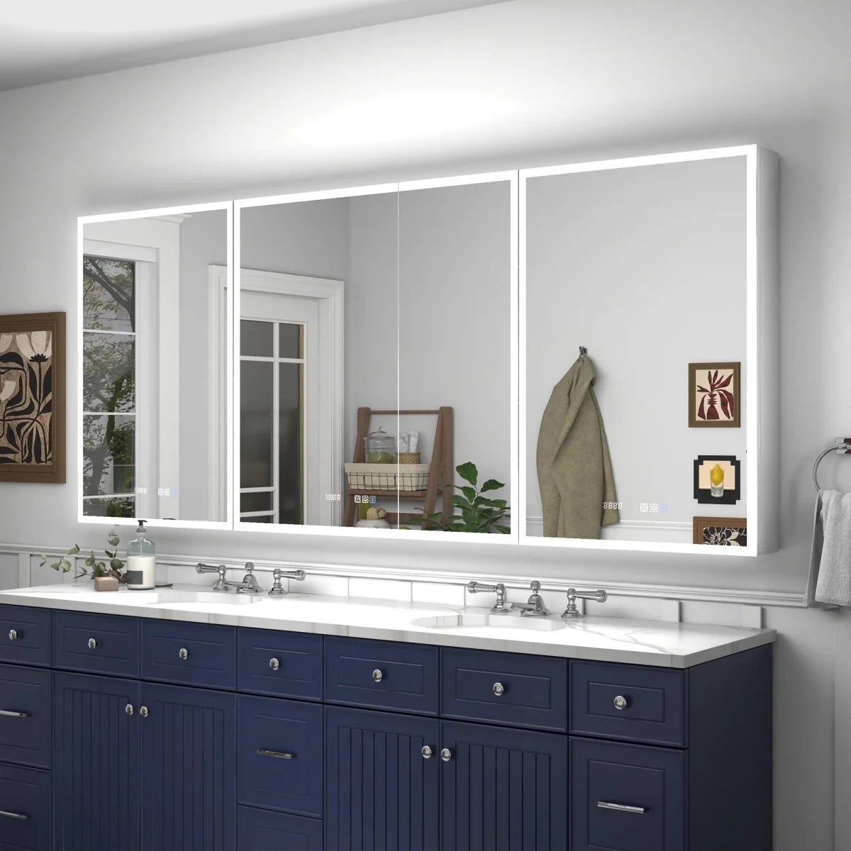Rim 84" W X 36" H Led Lighted Medicine Cabinet Recessed Or Surface With Mirrors,24-36-24