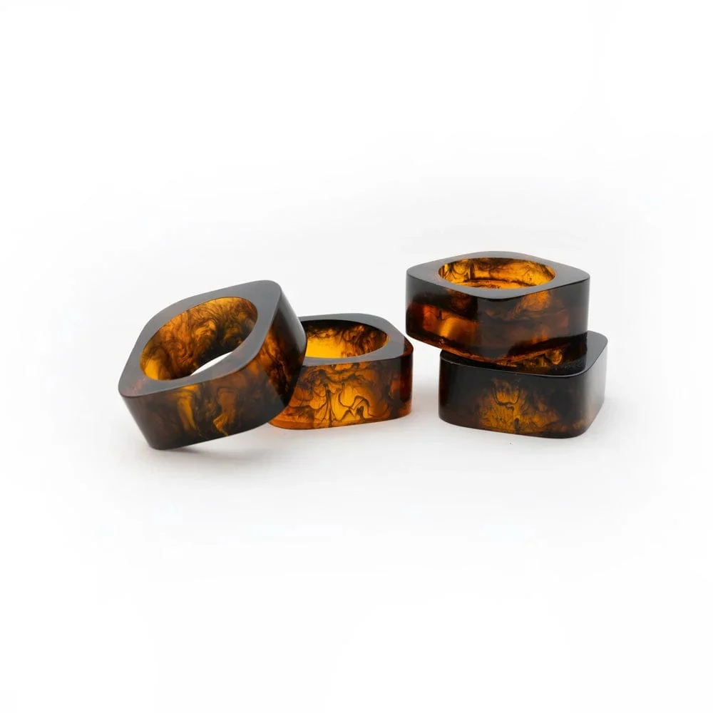 Tortoise Resin Napkin Rings - Set Of 4