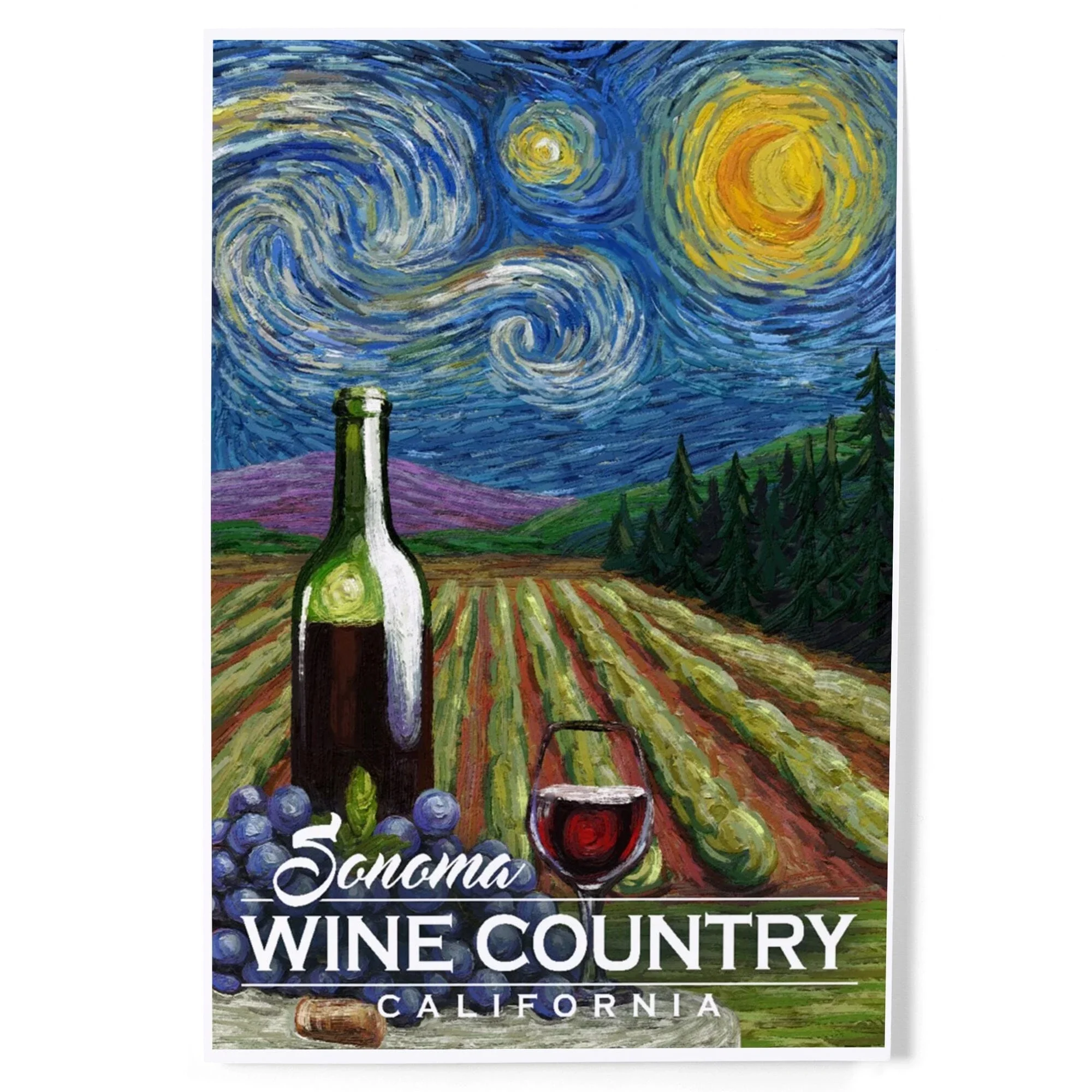 Sonoma Wine Country, California, Vineyard, Starry Night, Art & Giclee Prints - 8 X 12 Art Print