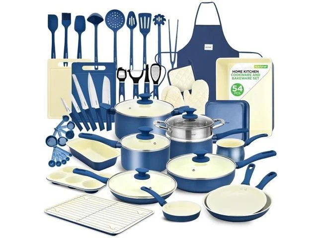 Nutrichef 54-piece Kitchenware, Kitchen Tools, And Bakeware Set Blue Gray (nccw54gra)