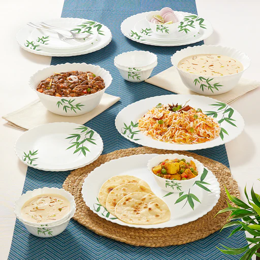 Larah By Borosil Bamboo Leaves Dinner Set, 21 Pc