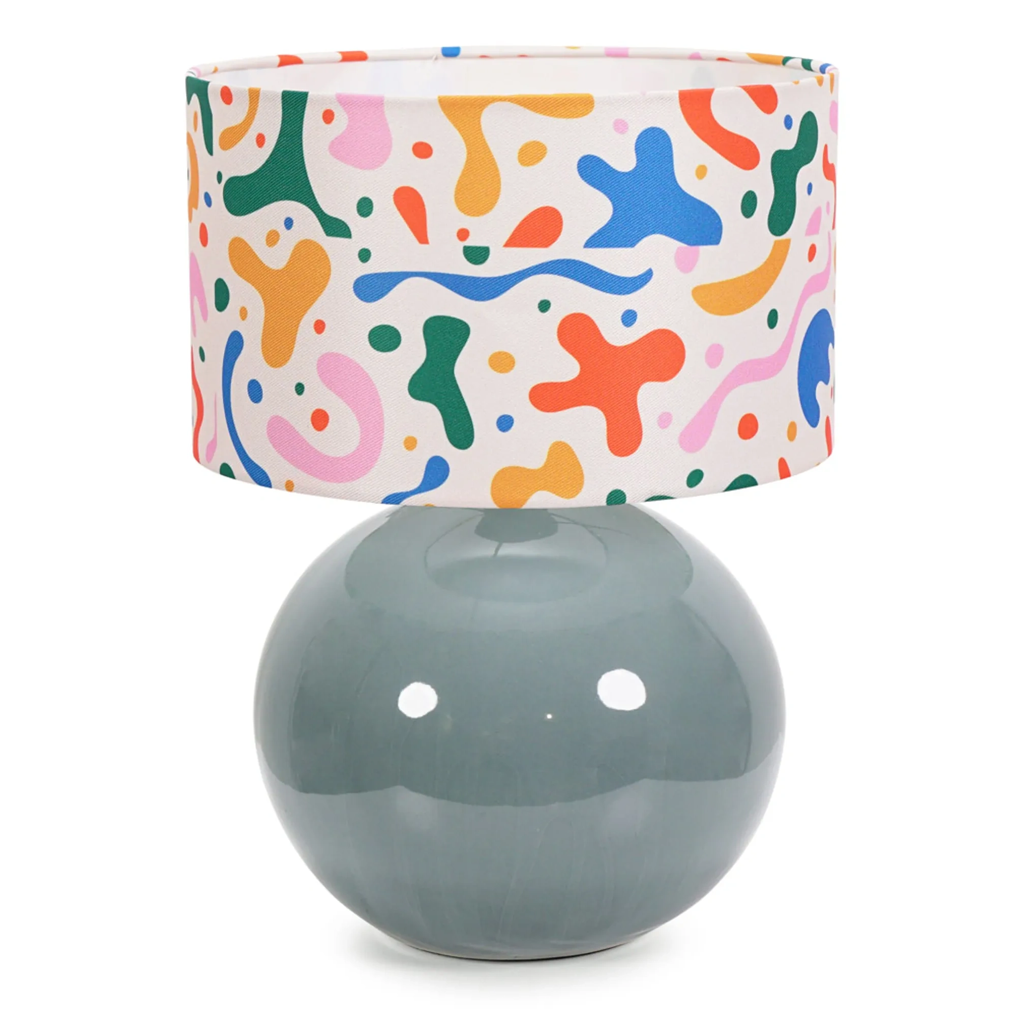Bosco Eucalyptus Teal Globe Ceramic Table Lamp With Abstract Shape Lamp Shade