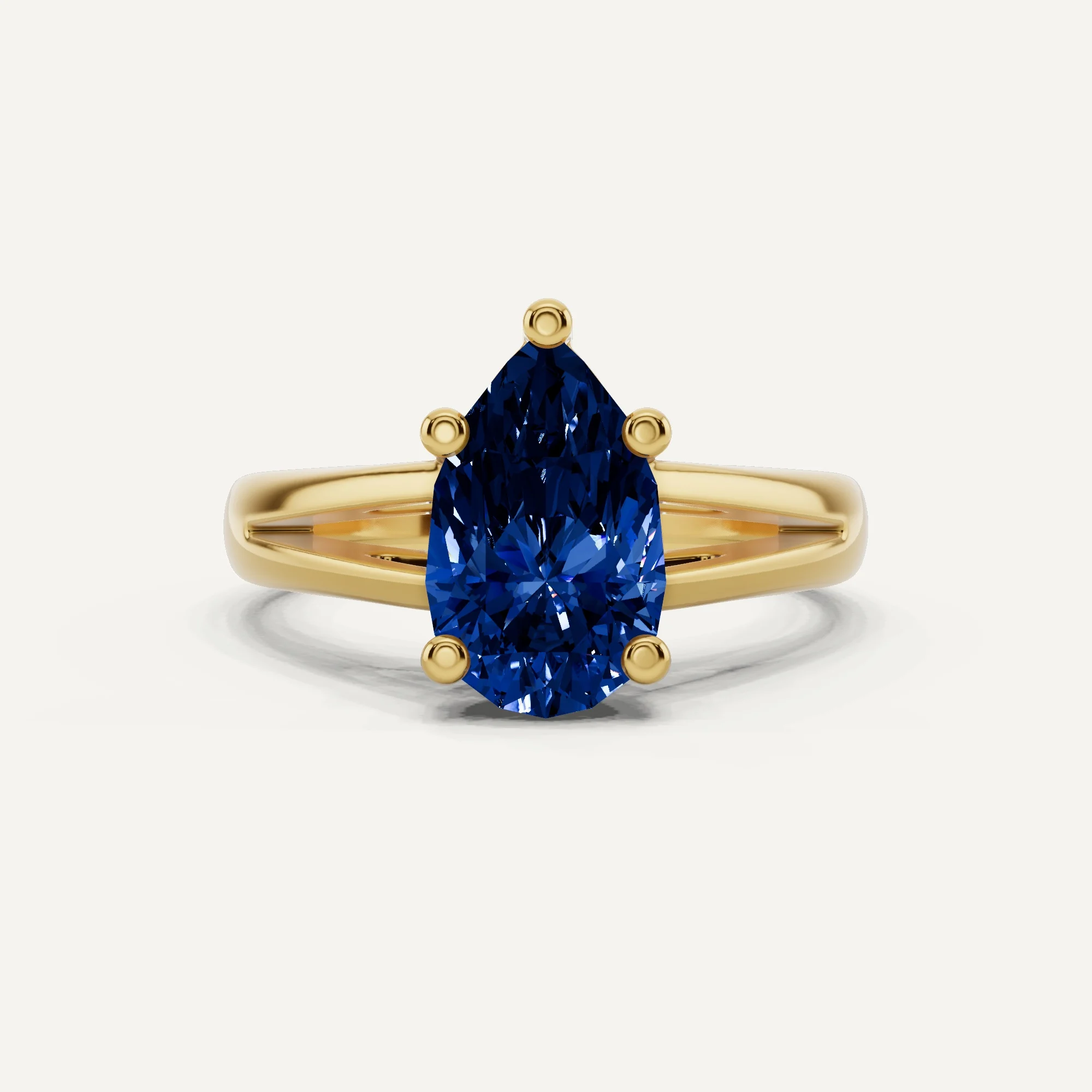 1 1/2 Ctw Pear Created Sapphire Double Band Solitaire Engagement Ring - 14k Yellow Gold