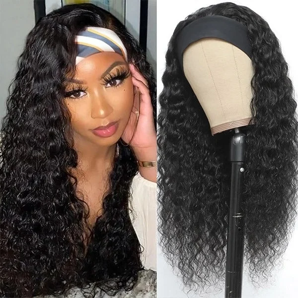 Water Wave Headband Wig 30 Inch Long Glueless Human Hair Wigs - 10/150% Density