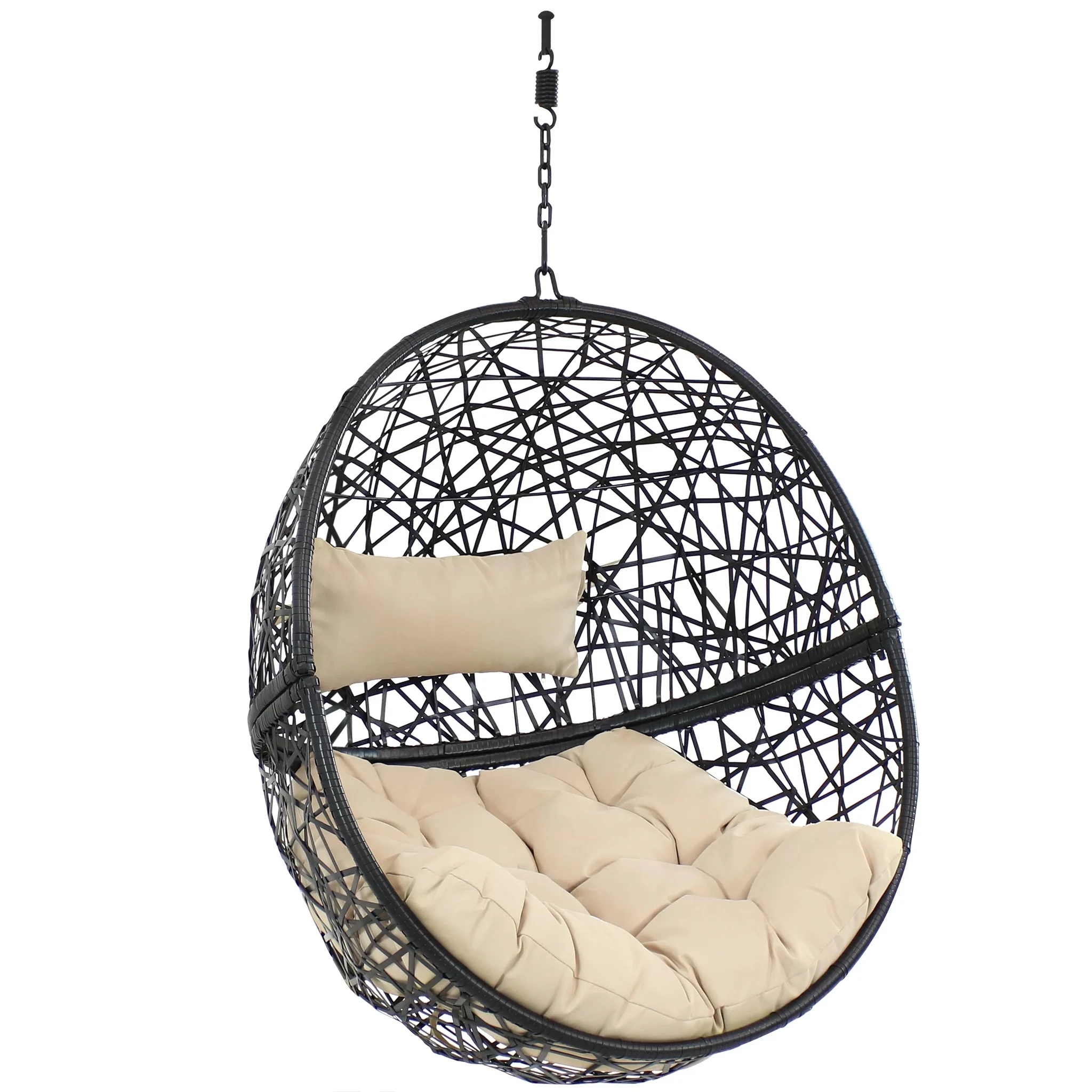 Sunnydaze Jackson Outdoor Hanging Resin Wicker Egg Chair With Cushion - Cream