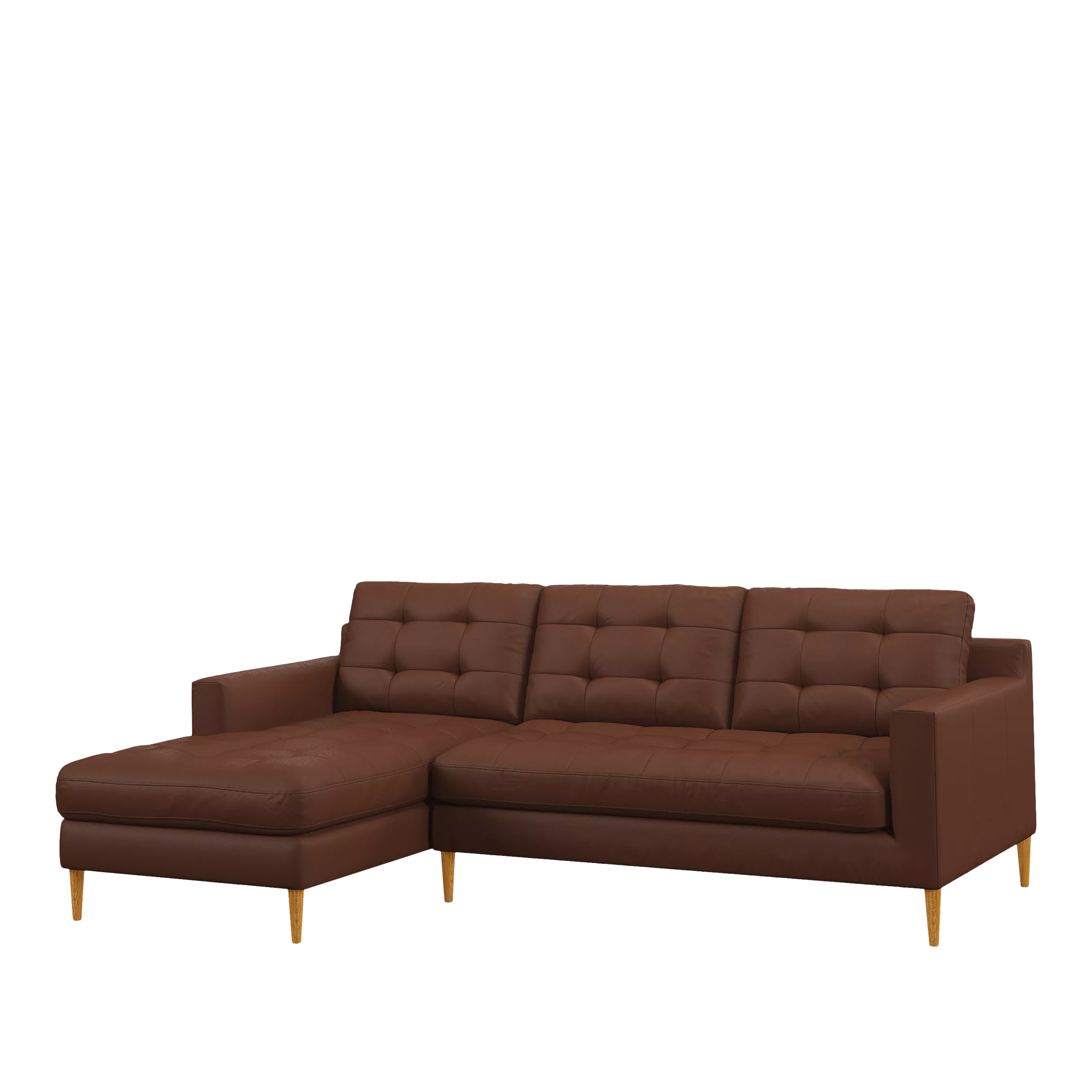 John Lewis Draper Ii Lhf Chaise Leather Sofa, Light Leg, Matt Chestnut