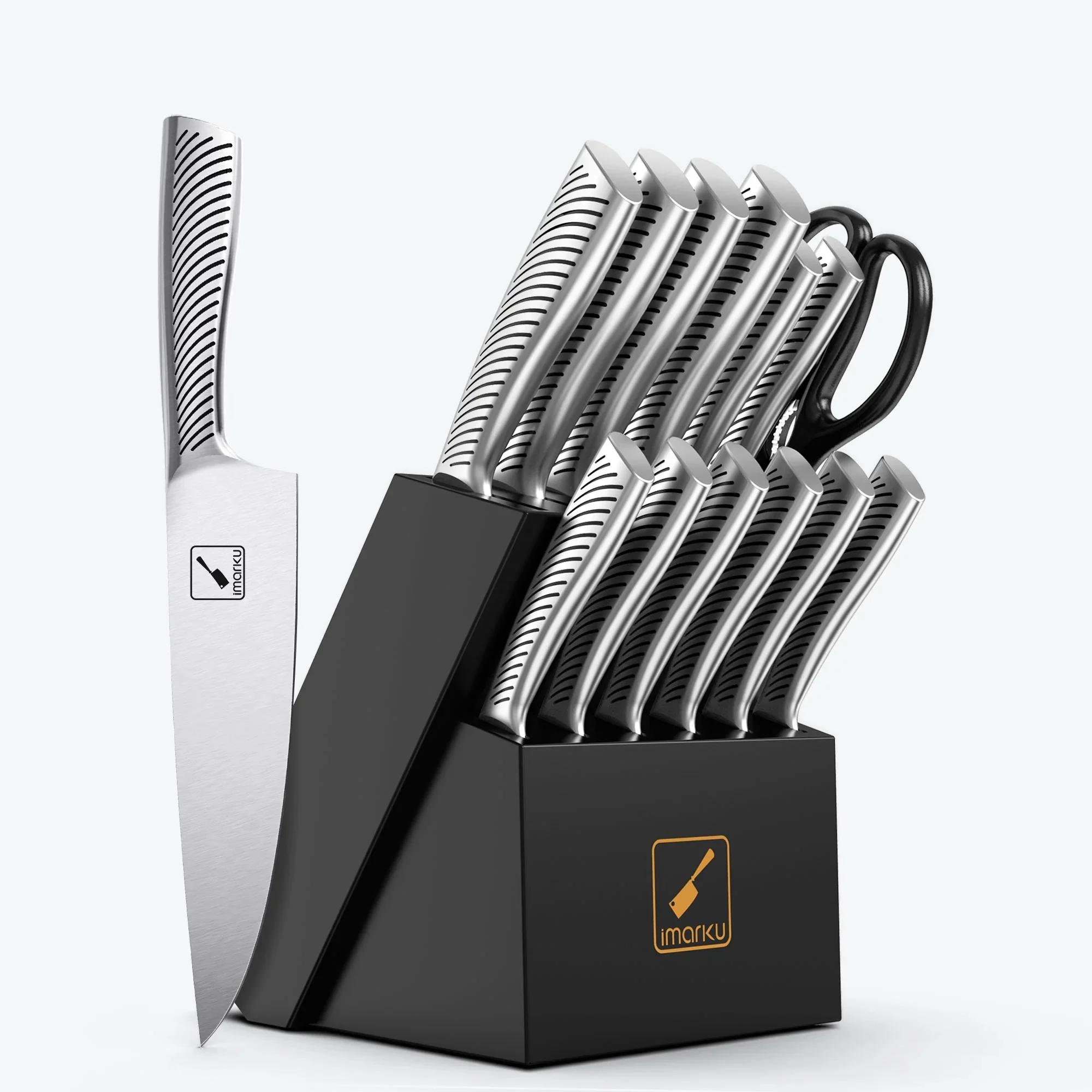 14-piece Knife Set With Sharpener And Block Japanese Knife Set Imarku - Black
