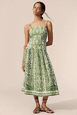 Delicate Tapestry Linen Drop-waist Midi Dress