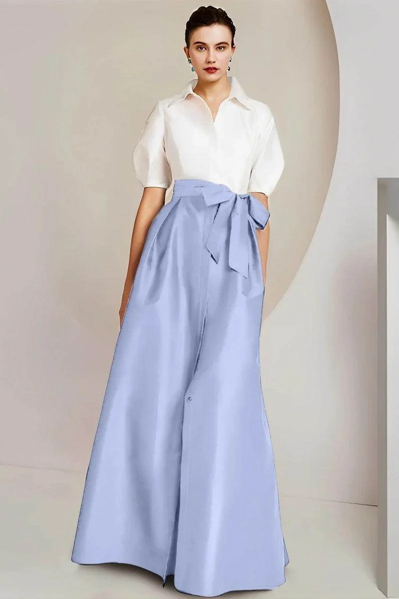 A Line Shirt Collar Short Sleeves Floor Length 2 Pieces Mother Dresses Cm0347 - M-pearl Pink