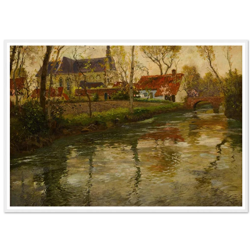 A River Landscape With A Church Beyond Art Print