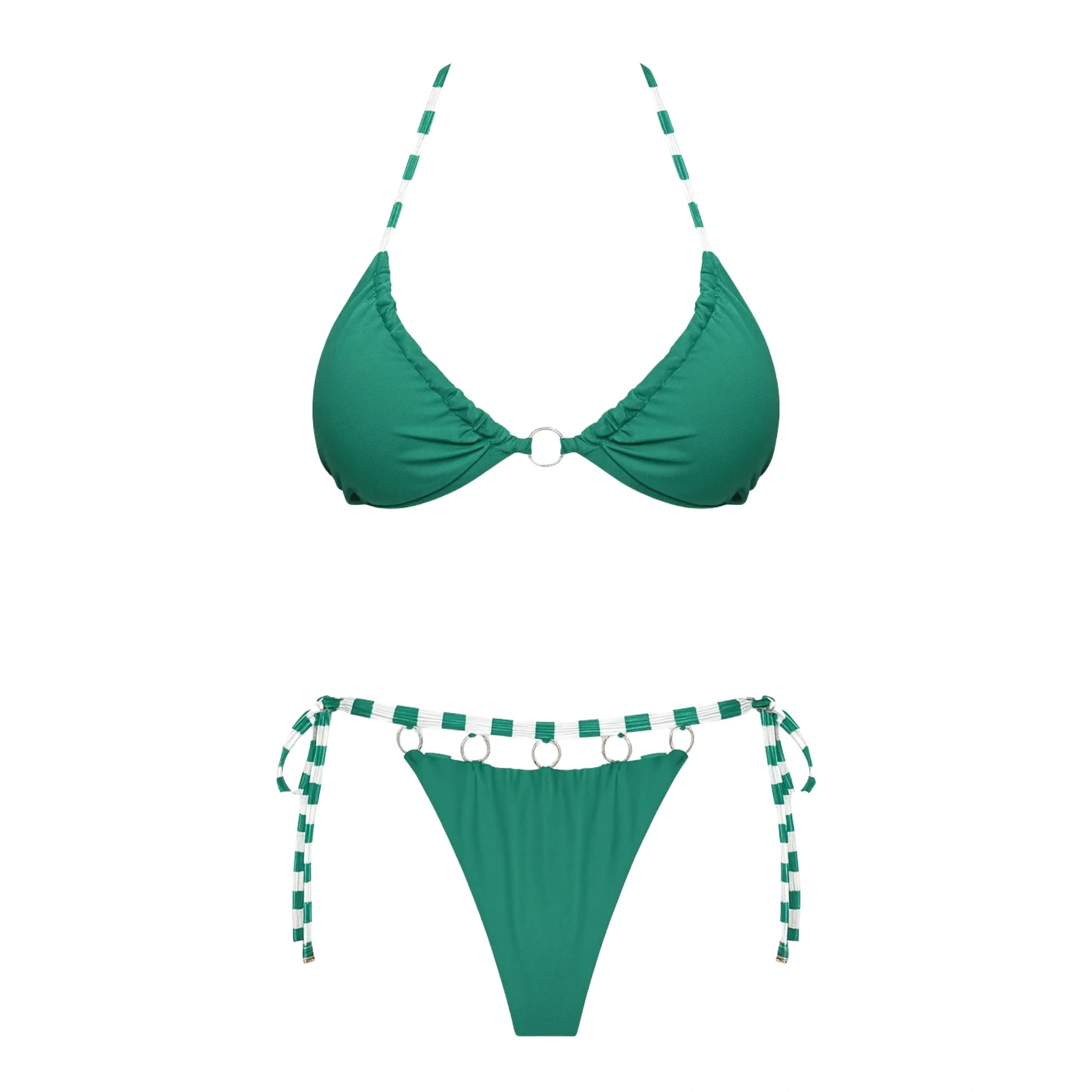 Turquoise String Bikini Set With Metal Rings - L
