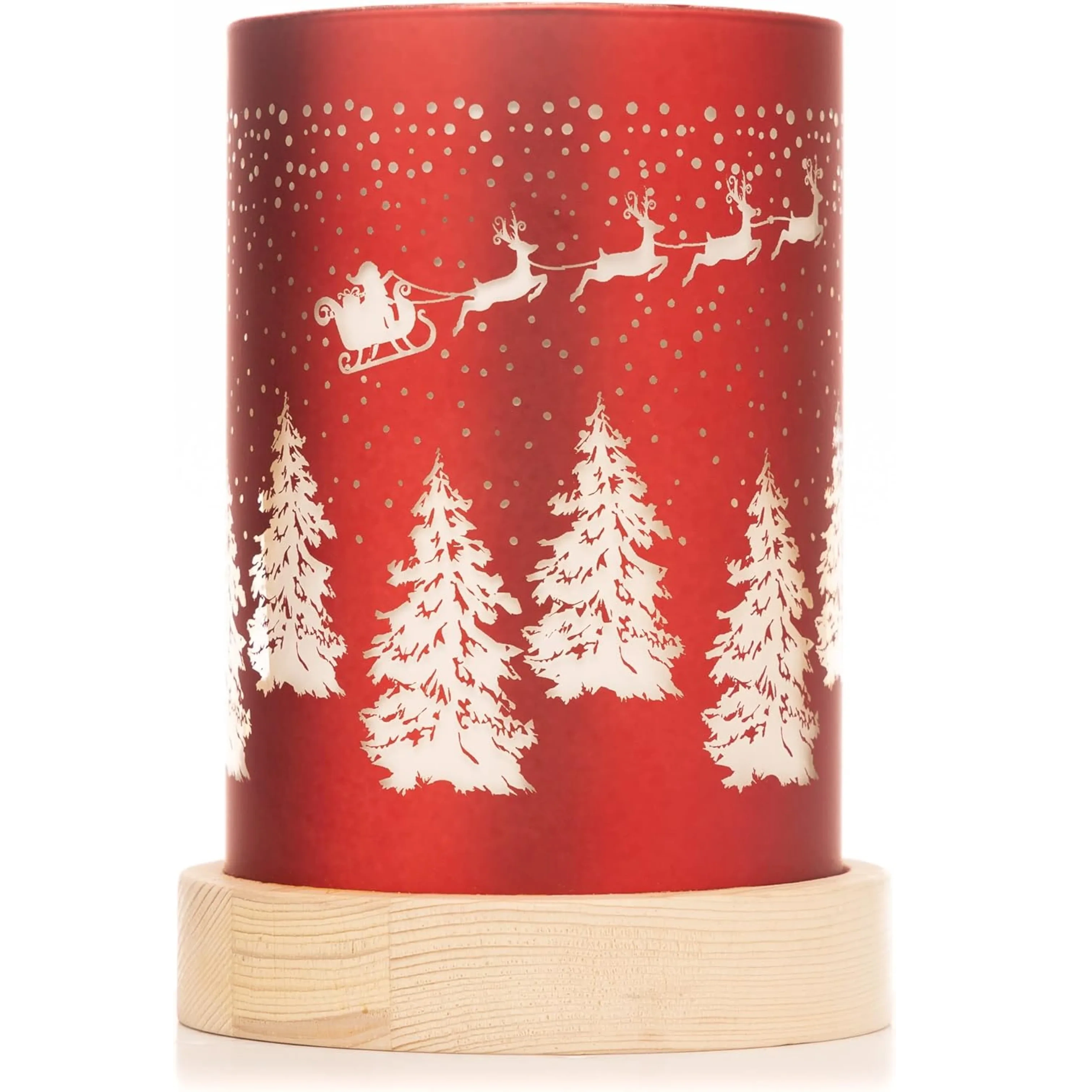 16cm Christmas Decorated Vase Table Santa Sleigh Scene Red