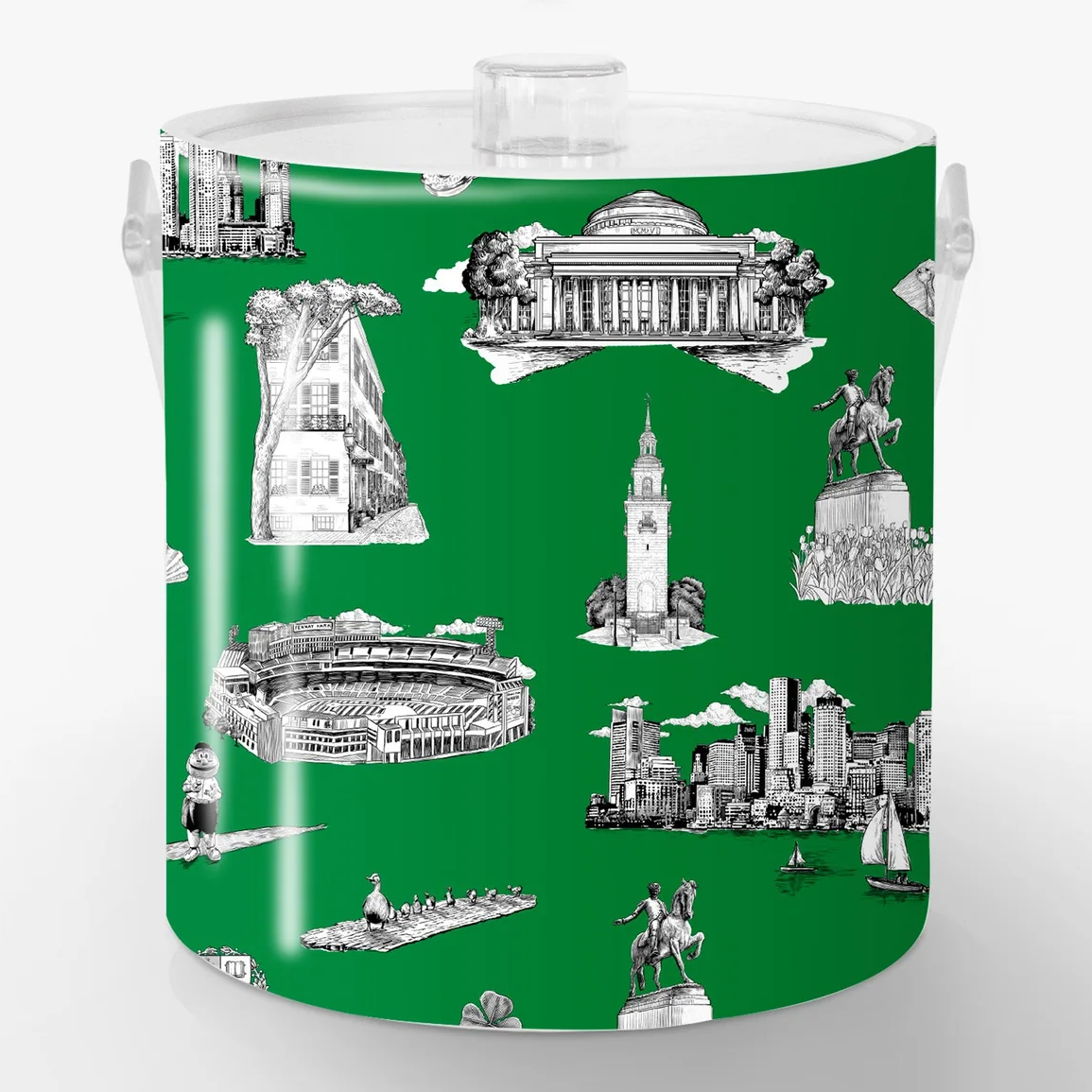 Boston Toile Ice Bucket - Green/lucite