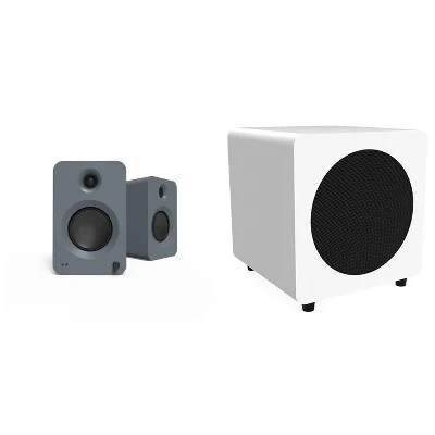 Kanto Ren Powered Speaker System (matte Grey) And Sub8 Powered 8in Subwoofer (white) Bundle