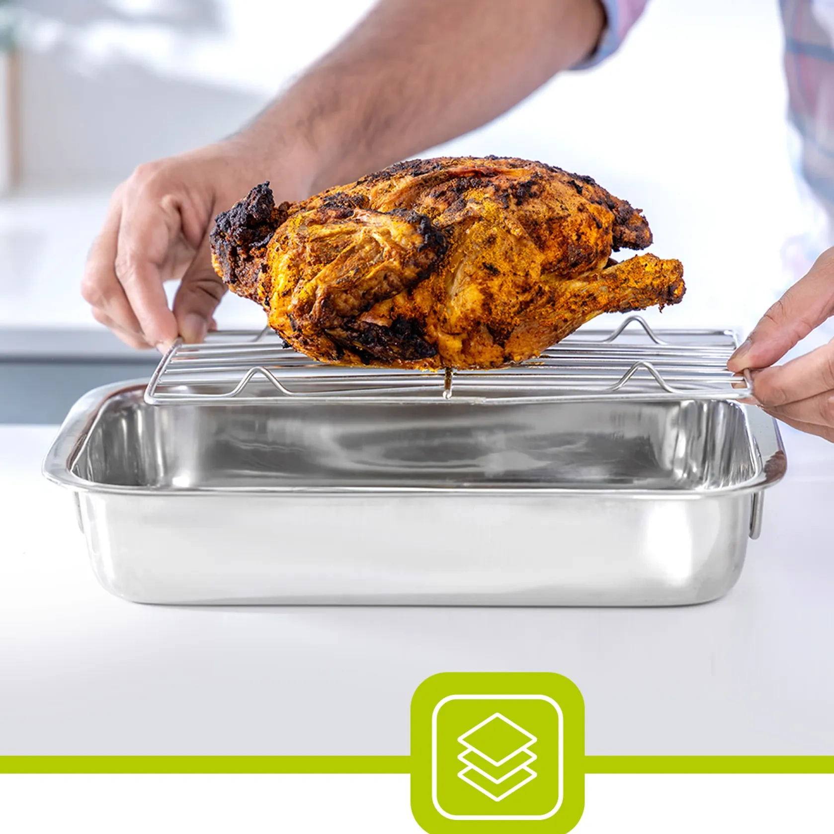 Stainless Steel Roasting Tray With Grill Rack Baking Grilling – Royalford