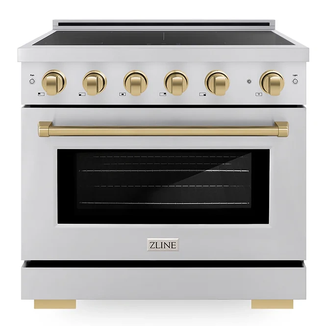 Zline Autograph Edition 36 In. 5.2 Cu. Ft. Paramount Induction Range With 5 Element Cooktop And Electric Convection Oven In Stainless Steel With Champagne Bronze Accents (sinrz-36-cb)