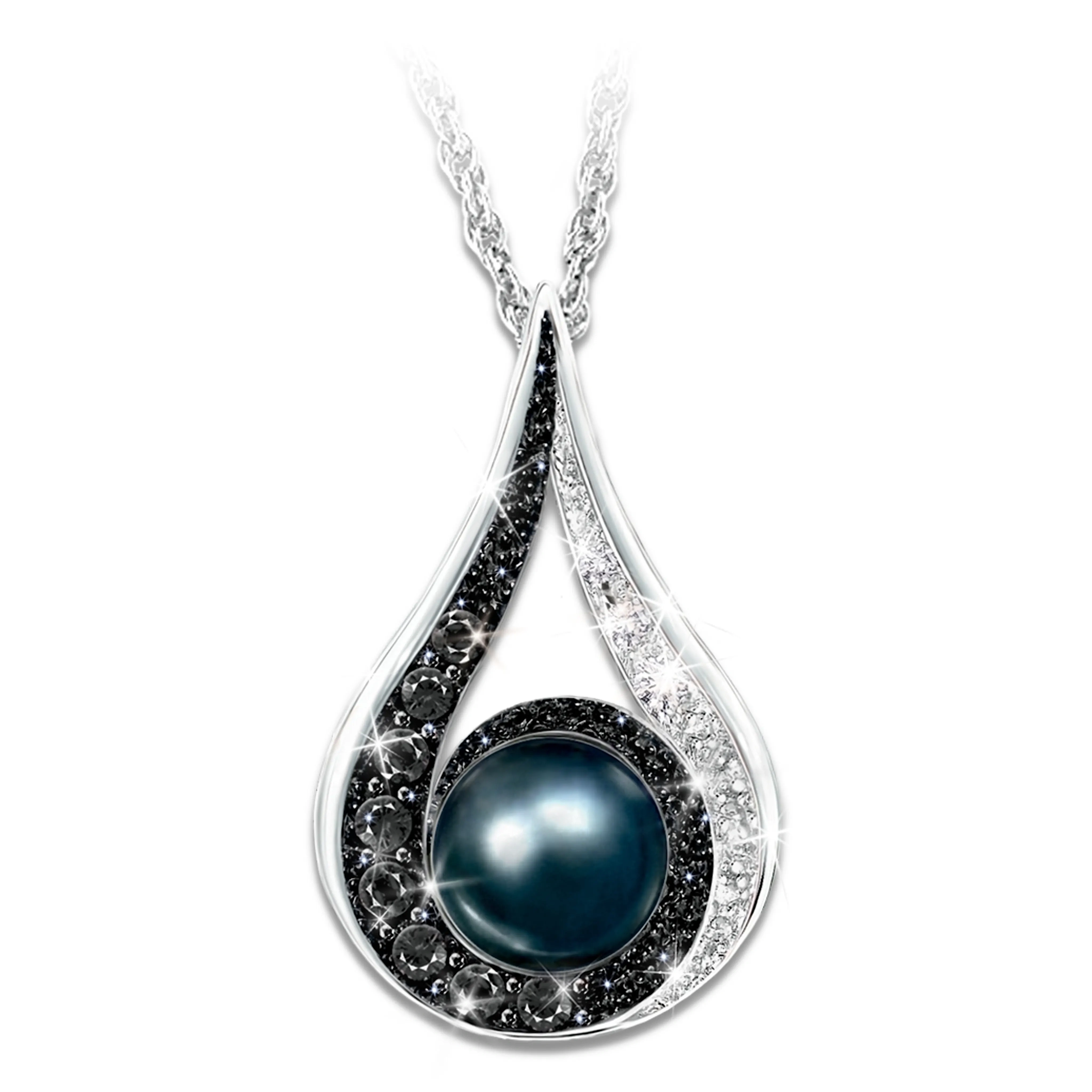Diamonds & Genuine Cultured Black Pearl Pendant Necklace