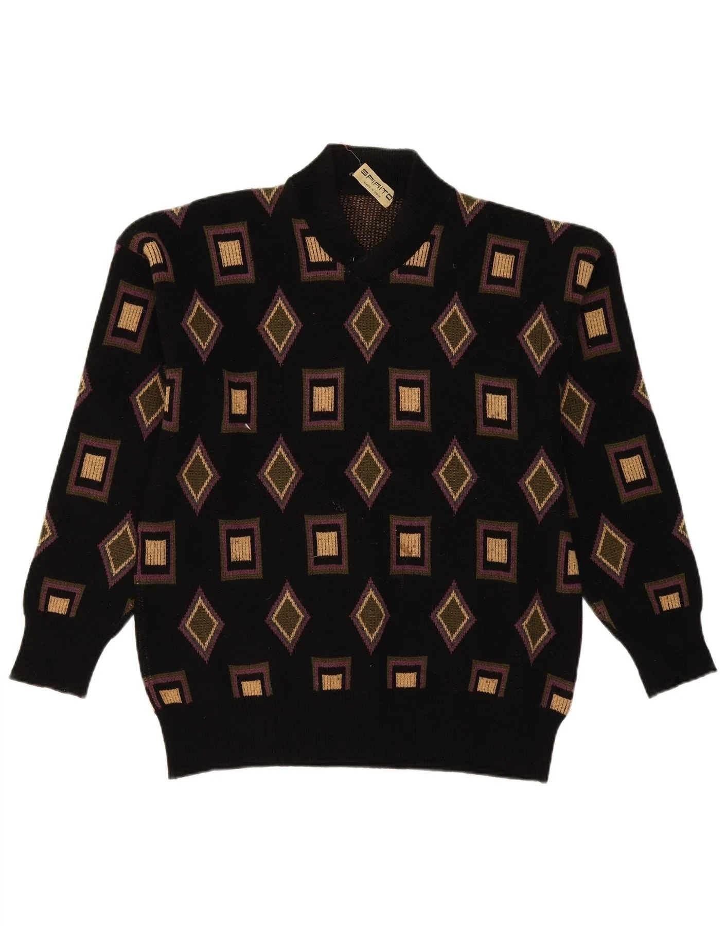 Spirito Mens Turtle Neck Jumper Sweater Large Black Geometric