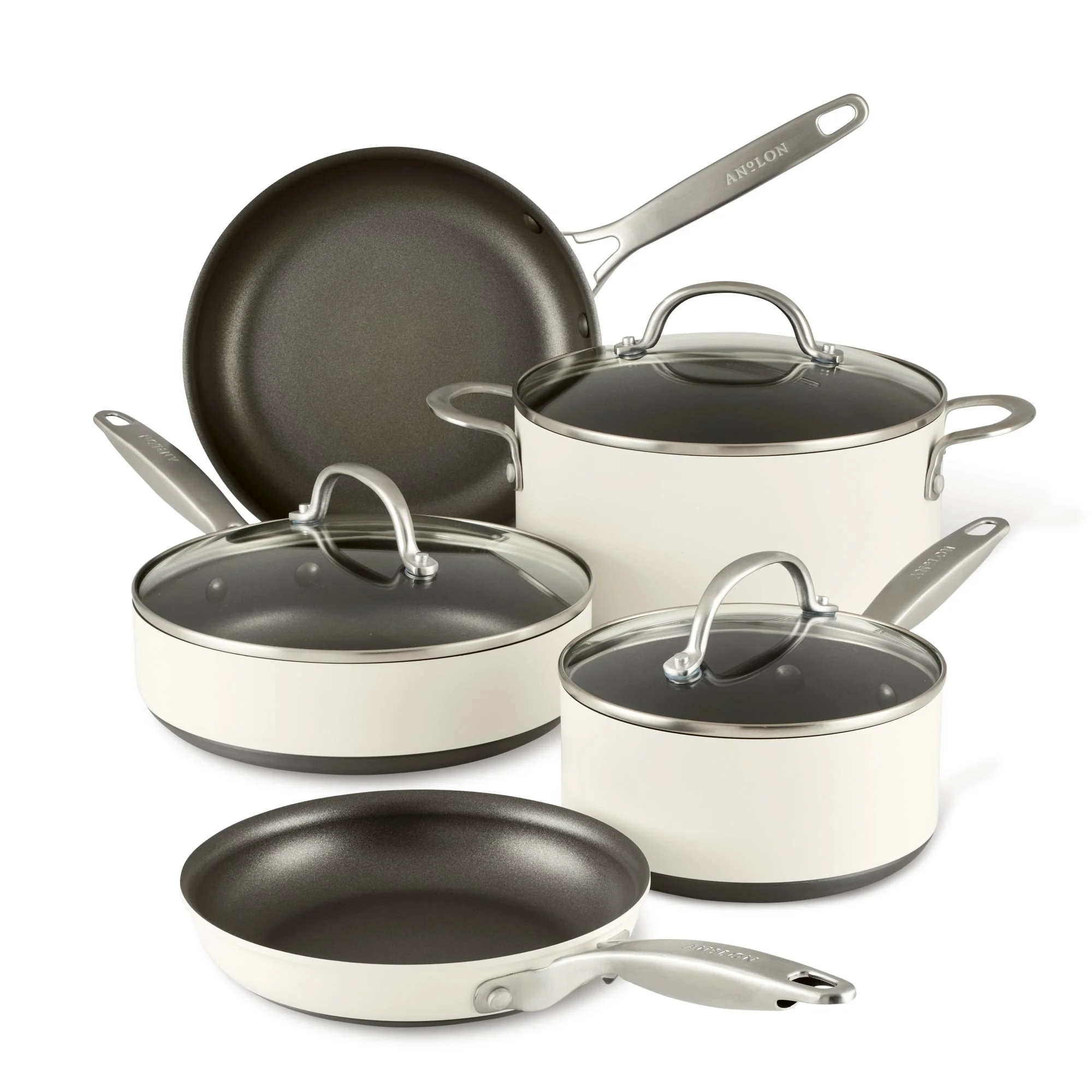 8-piece Hard Anodized Nonstick Cookware Set - Cream