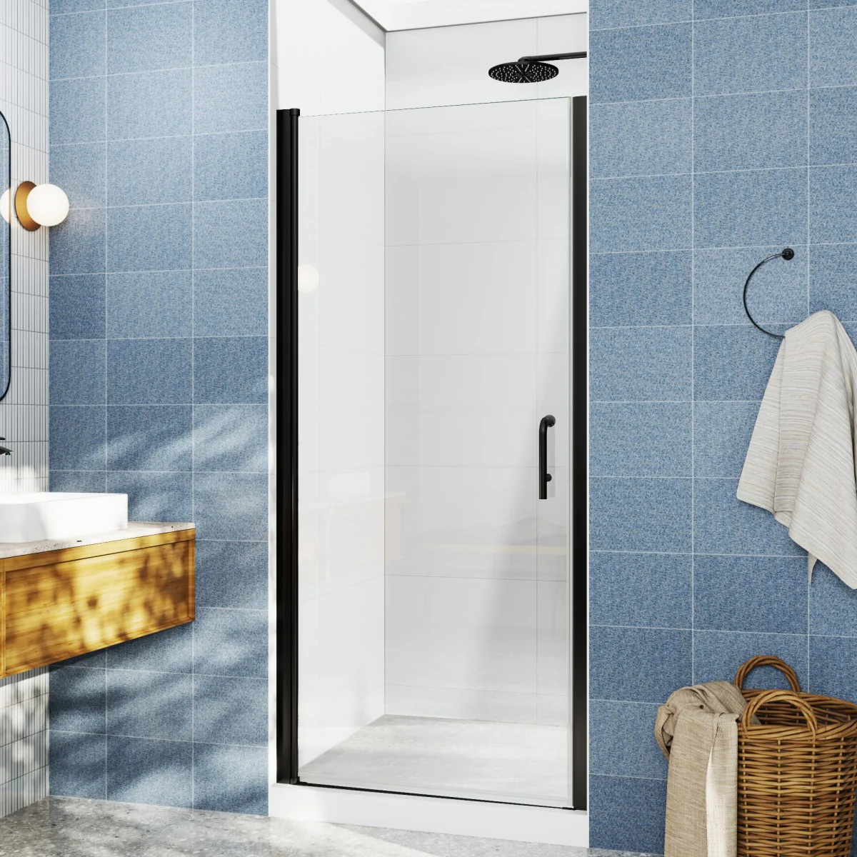 Matte Black Shower Doors – 32-34" Matte Pivot Semi-frameless | Classy