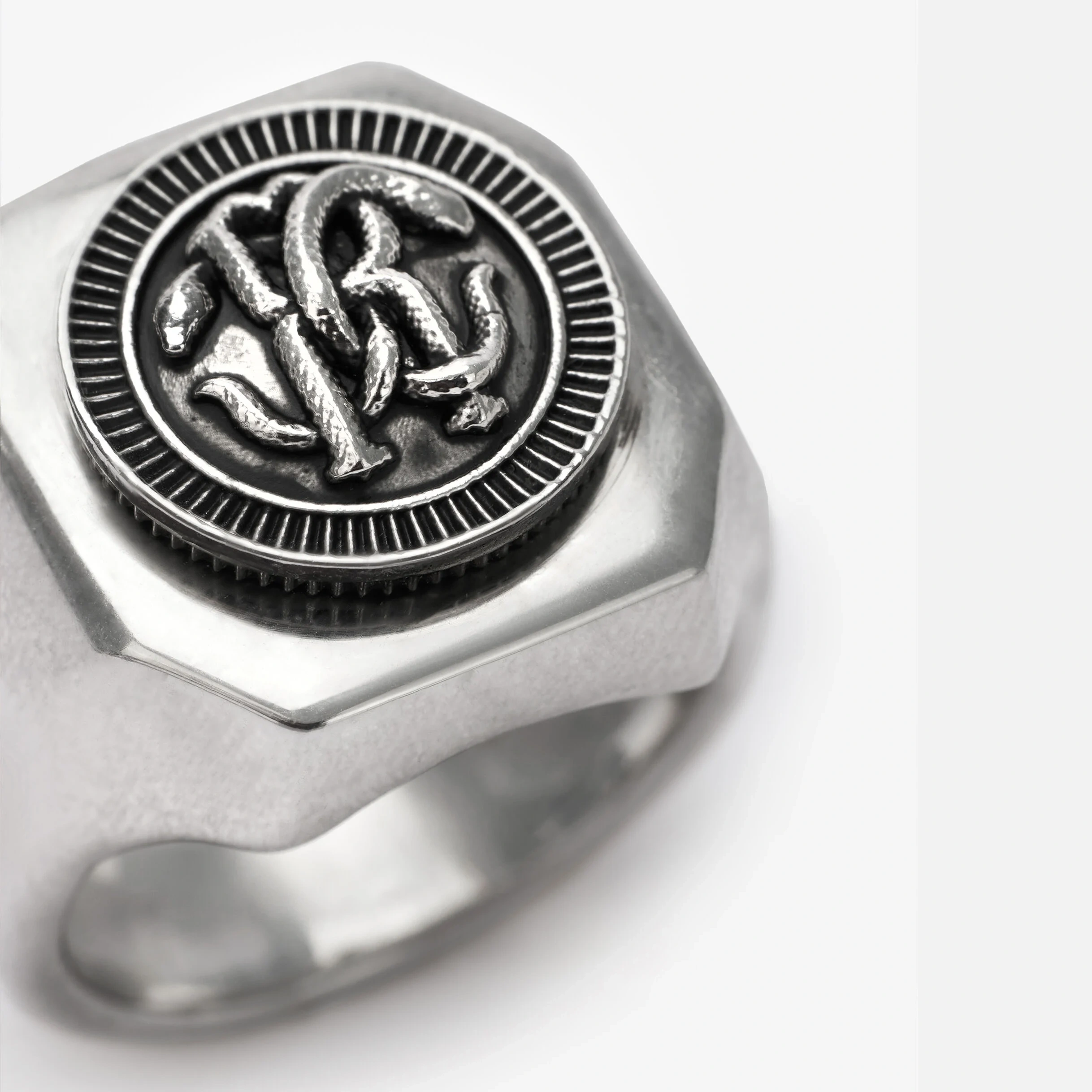 Silver-tone Rc Monogram Signet Ring