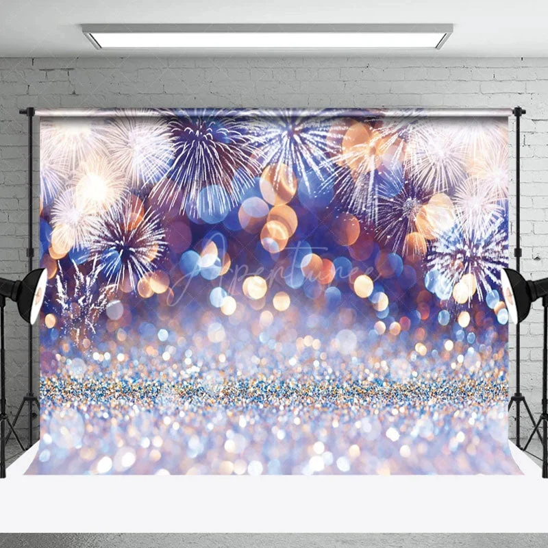 Aperturee Blue Bokeh Silver New Year Party Decor Backdrop - 5x3ft(1.5x1m)