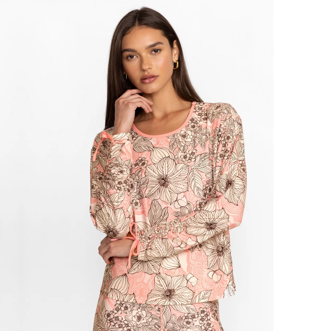 Modey Long Sleeve Ruched Sleeve Swing Top