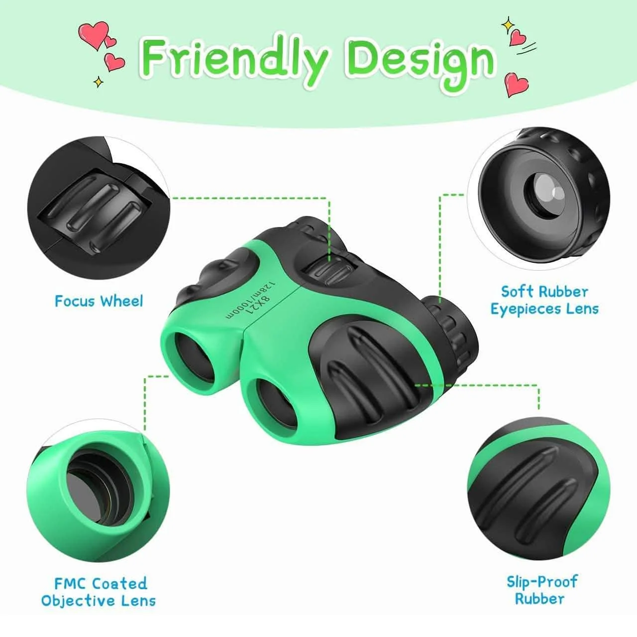 Compact High Resolution Shockproof Binoculars For Kids - Red