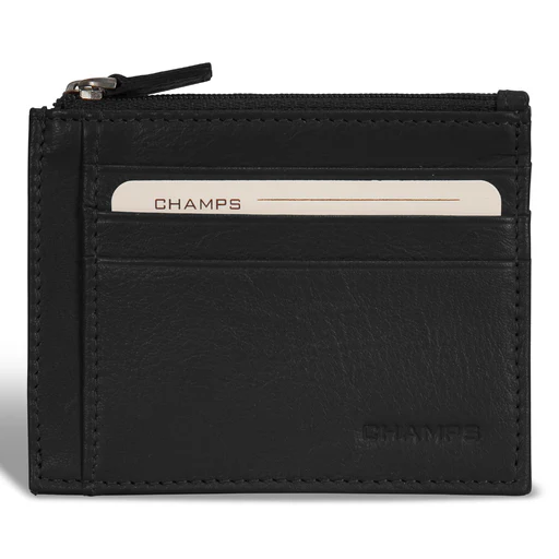 Onyx / Leather Zip Card Case - Black