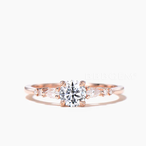 Round Cut Lab-grown Diamond Igi Certificate Moissanite Cluster Engegament Ring - 14k White Gold