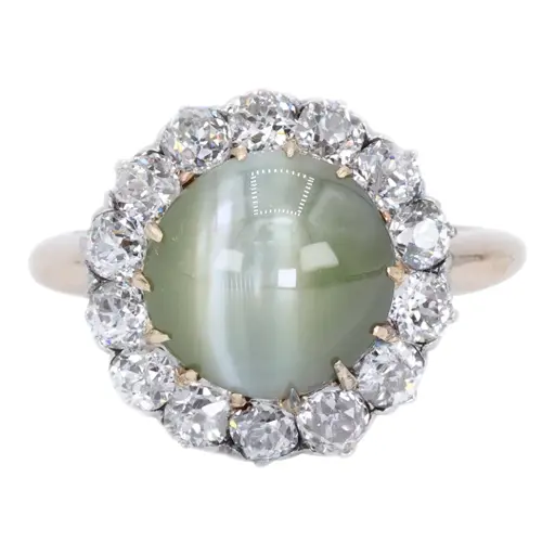 14k Cat Eye Diamond Ring Womens Vintage Halo Elegant Old Money Minimalist, Size 5.25