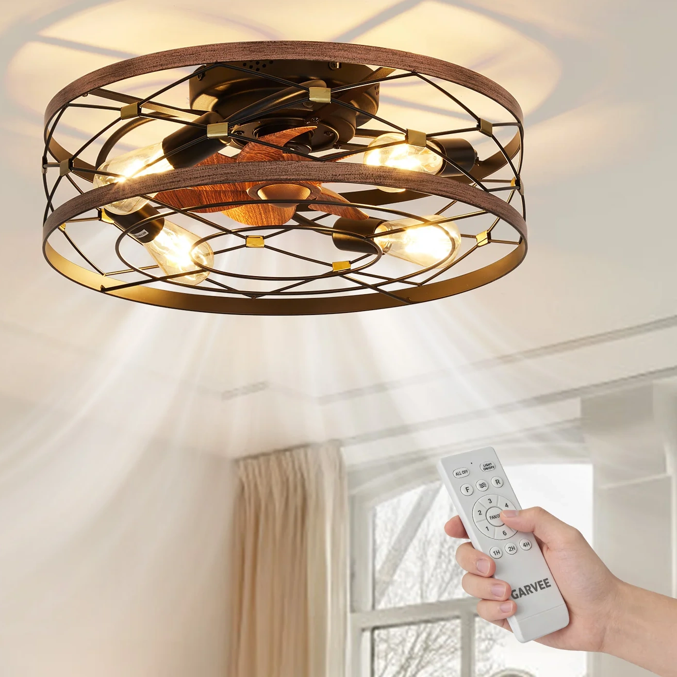 Garvee 20" Farmhouse Flush Mount Ceiling Fan With Lights Copper